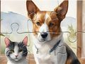 Jogo Quebra-cabeça: pintura a óleo de cachorro e gato  online
