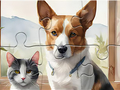 Jogo Quebra-cabeça: pintura a óleo de cachorro e gato  online
