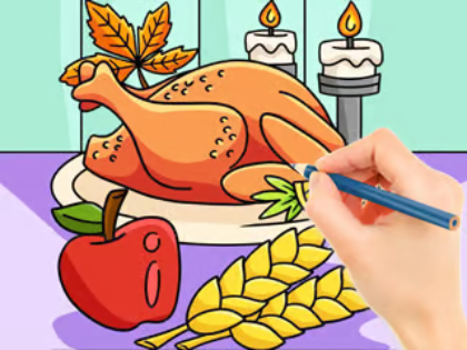 Jogo Livro para colorir: refeição de peru no Dia de Ação de Graças  online