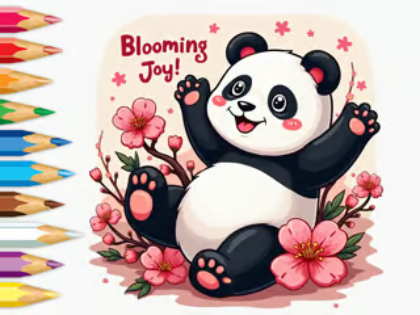 Jogo Livro para colorir: Pequeno Panda em flor de cerejeira  online