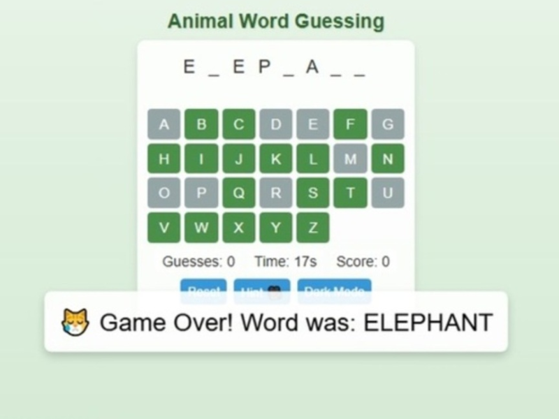 Jogo Jogo de adivinhação de palavras de animais  online